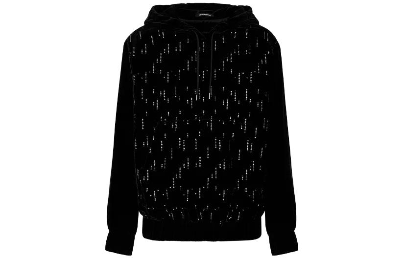 Emporio Armani FW23 Black Drawstring Hooded Pullover Sweatshirt Men H41R49-E1288-1999