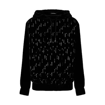Emporio Armani FW23 Black Drawstring Hooded Pullover Sweatshirt Men H41R49-E1288-1999