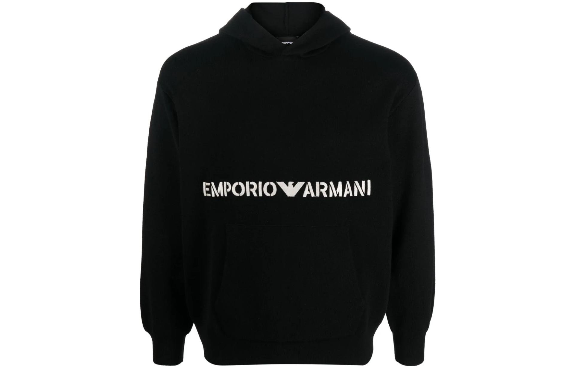 Emporio Armani FW23 Black Hoodie with Logo Print for Men 6R1MX7-1MNBZ- F016