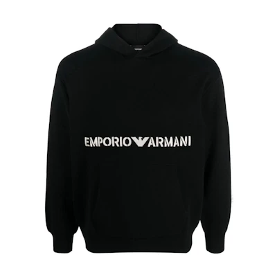 Emporio Armani FW23 Black Hoodie with Logo Print for Men 6R1MX7-1MNBZ- F016
