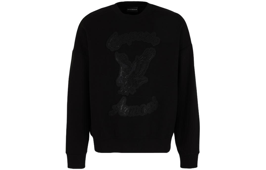 Emporio Armani FW23 Black Rhinestone Logo Crewneck Sweatshirt 3D1MDU-1JHSZ-0999