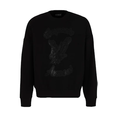 Emporio Armani FW23 Black Rhinestone Logo Crewneck Sweatshirt 3D1MDU-1JHSZ-0999