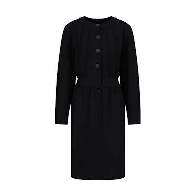 EMPORIO ARMANI FW23 Black Solid Color Ribbed Layered Long Sleeve Dress H4NA1E-2NWAZ-0999