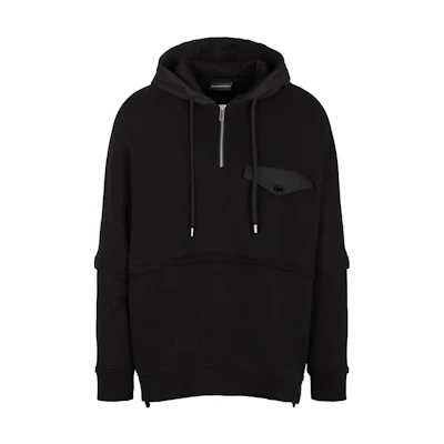 Emporio Armani FW23 Black Solid Knit Zip-Up Hoodie 6R1MBV-1JWPZ-10999