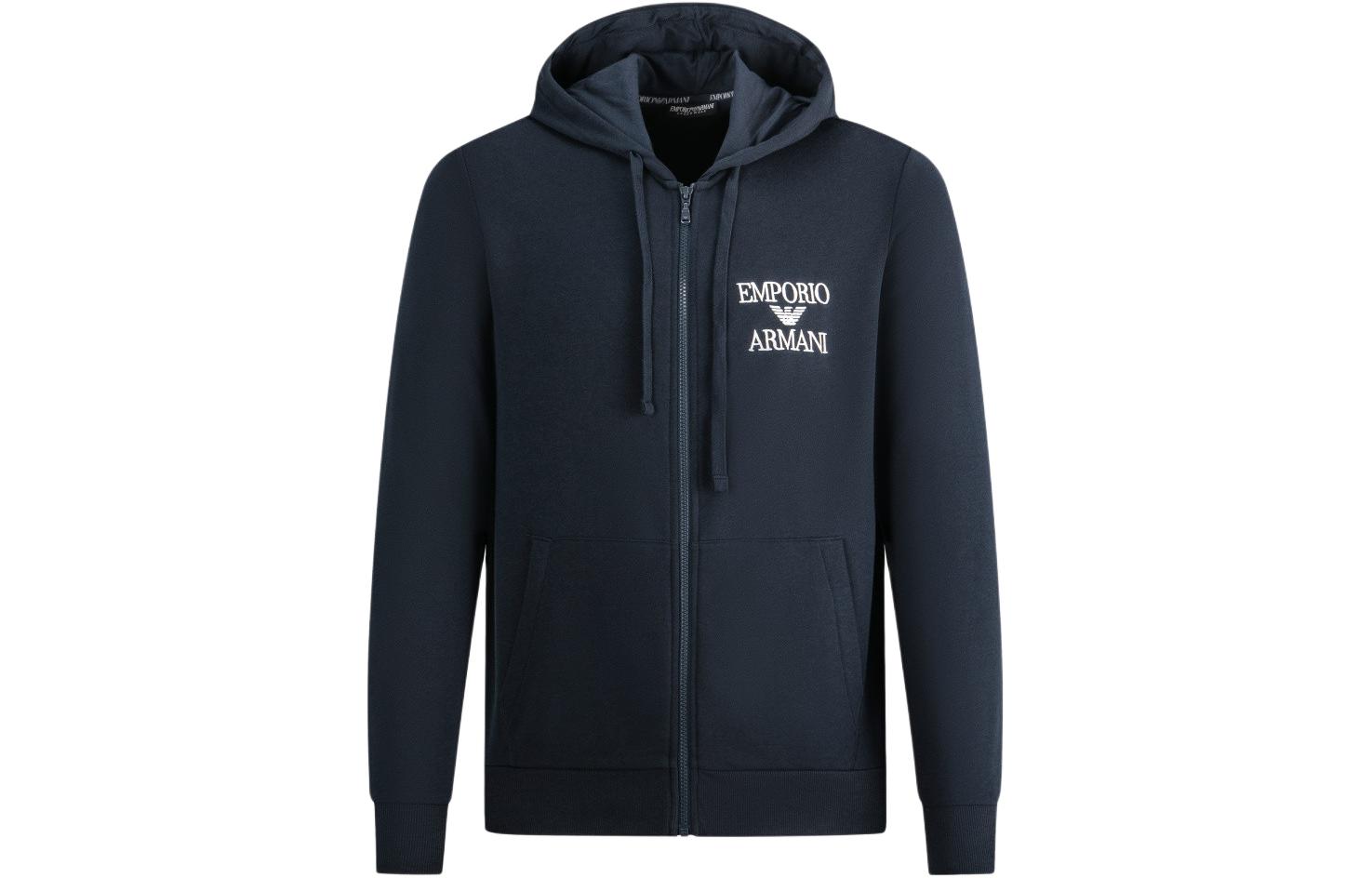 Order Emporio Armani FW23 黑色拉鏈連帽衫帶標誌印花 111784-3F571-00020