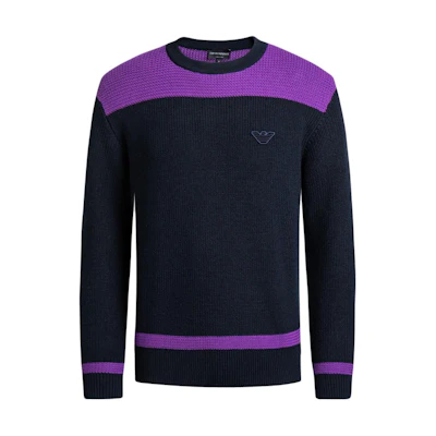 EMPORIO ARMANI FW23 Colorblock Logo Crewneck Knit Sweater Men Multicolor 6R1MY8-1MF7Z-0922
