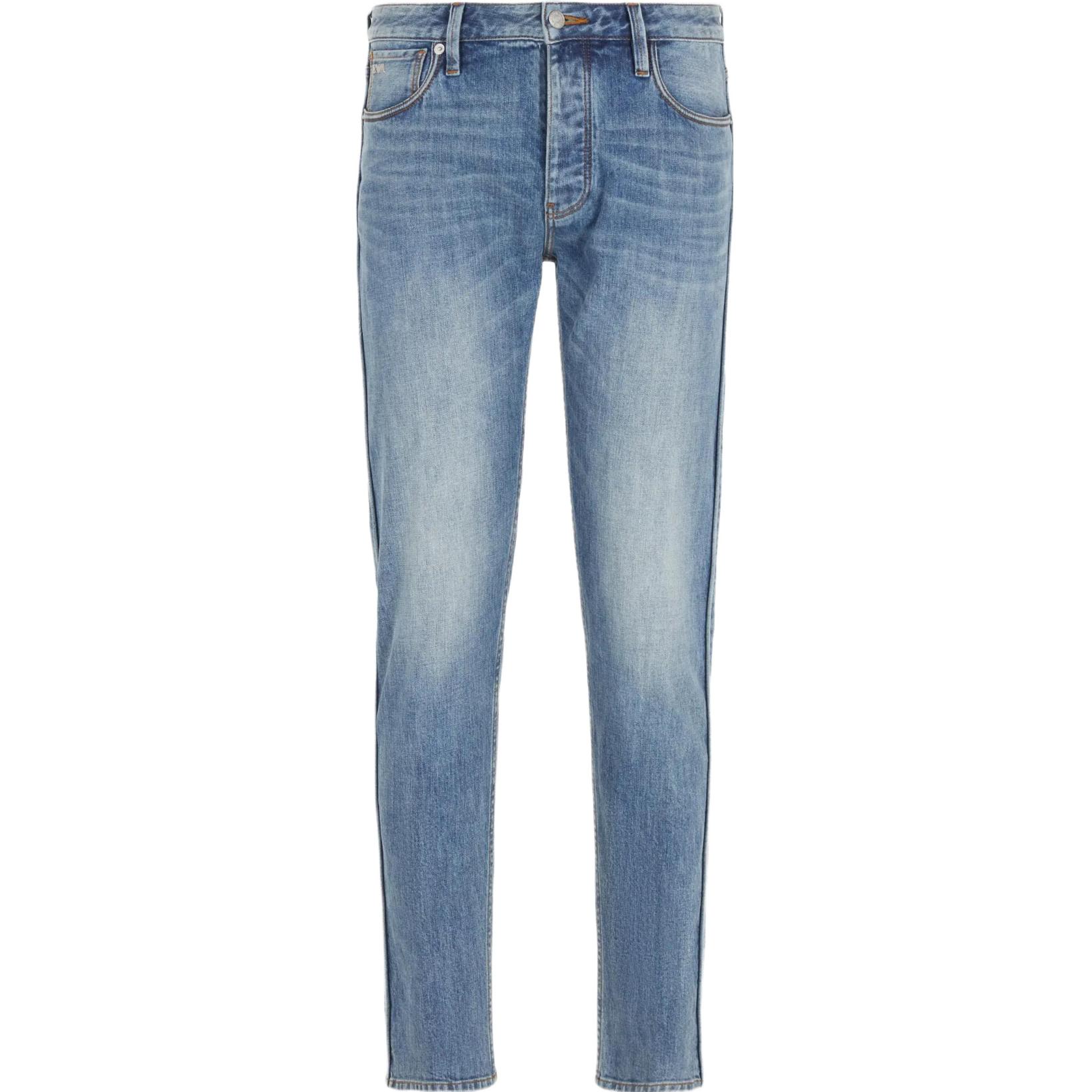 EMPORIO ARMANI FW23 Distressed Slim Fit Low Waist Jeans Men’s Light Blue 6R1J75-1DQSZ-0943