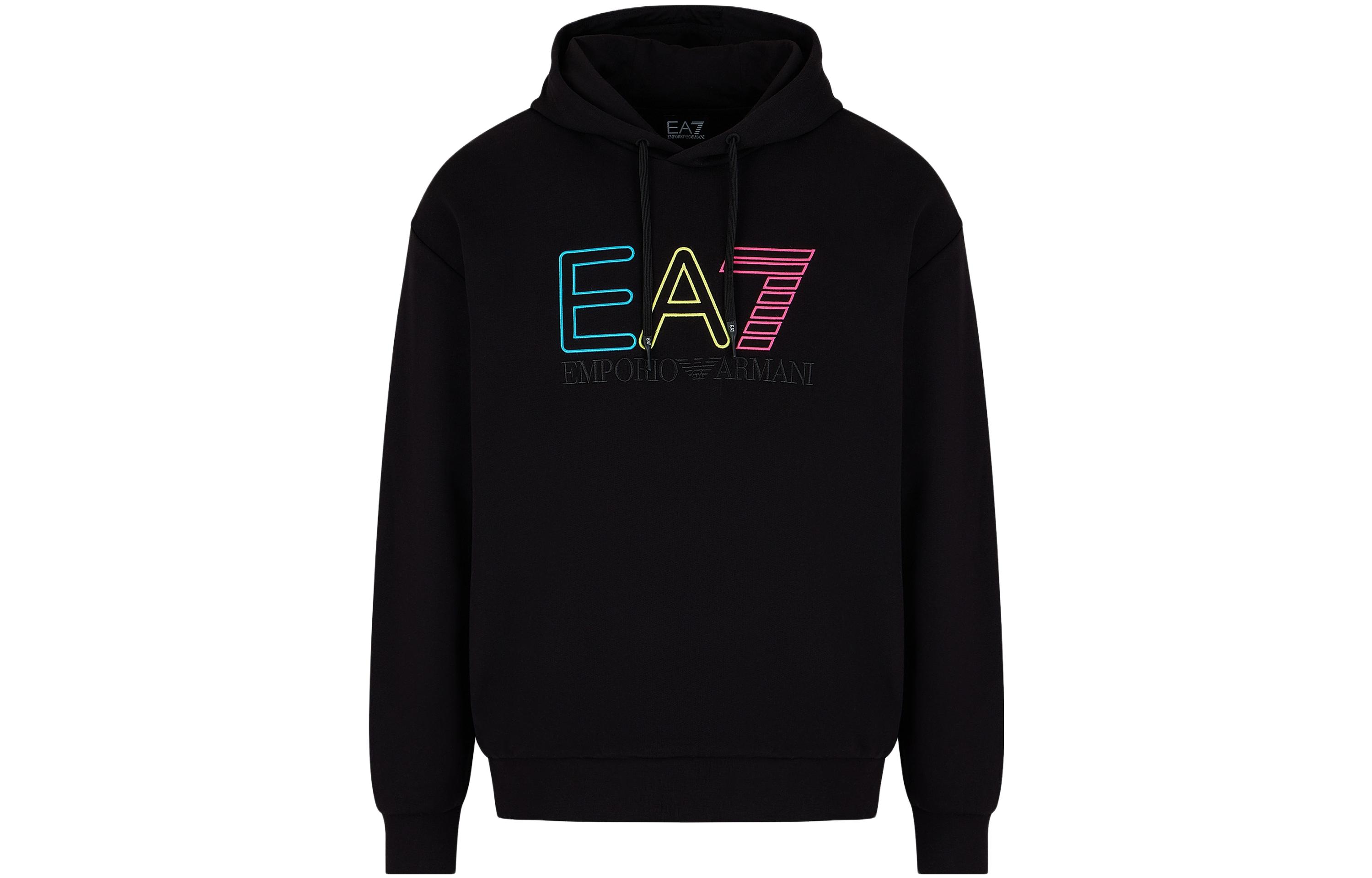 Emporio Armani FW23 EA7 Hoodie Black Unisex with Letter Print Design 3RUM07-PJEQZ-1200