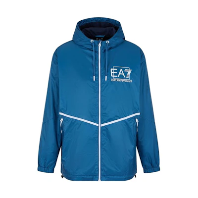 Emporio Armani FW23 EA7 Letter Print Hooded Zip Jacket Blue 3RPB01-PN5ZZ-1534