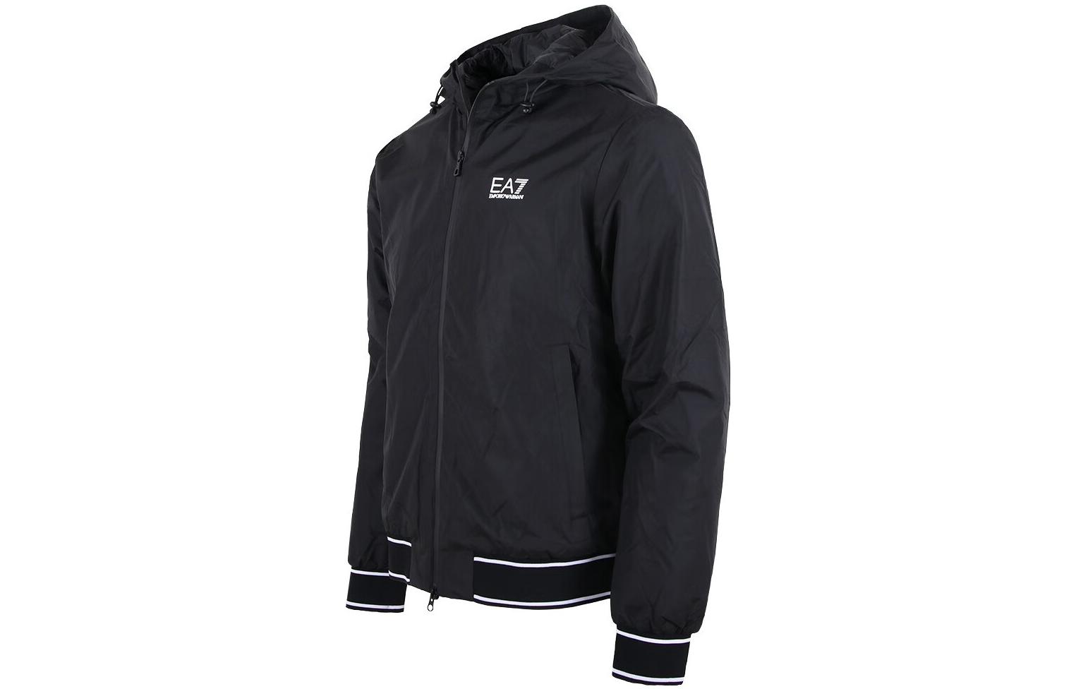 Shop EMPORIO ARMANI FW23 EA7 標誌印花黑色男士休閒外套 6RPB08-PN27Z-1200