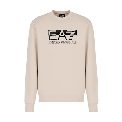 Emporio Armani FW23 EA7 Logo Print Crewneck Pullover Sweatshirt Men Light Khaki. 6RPM60-PJ05Z-1716