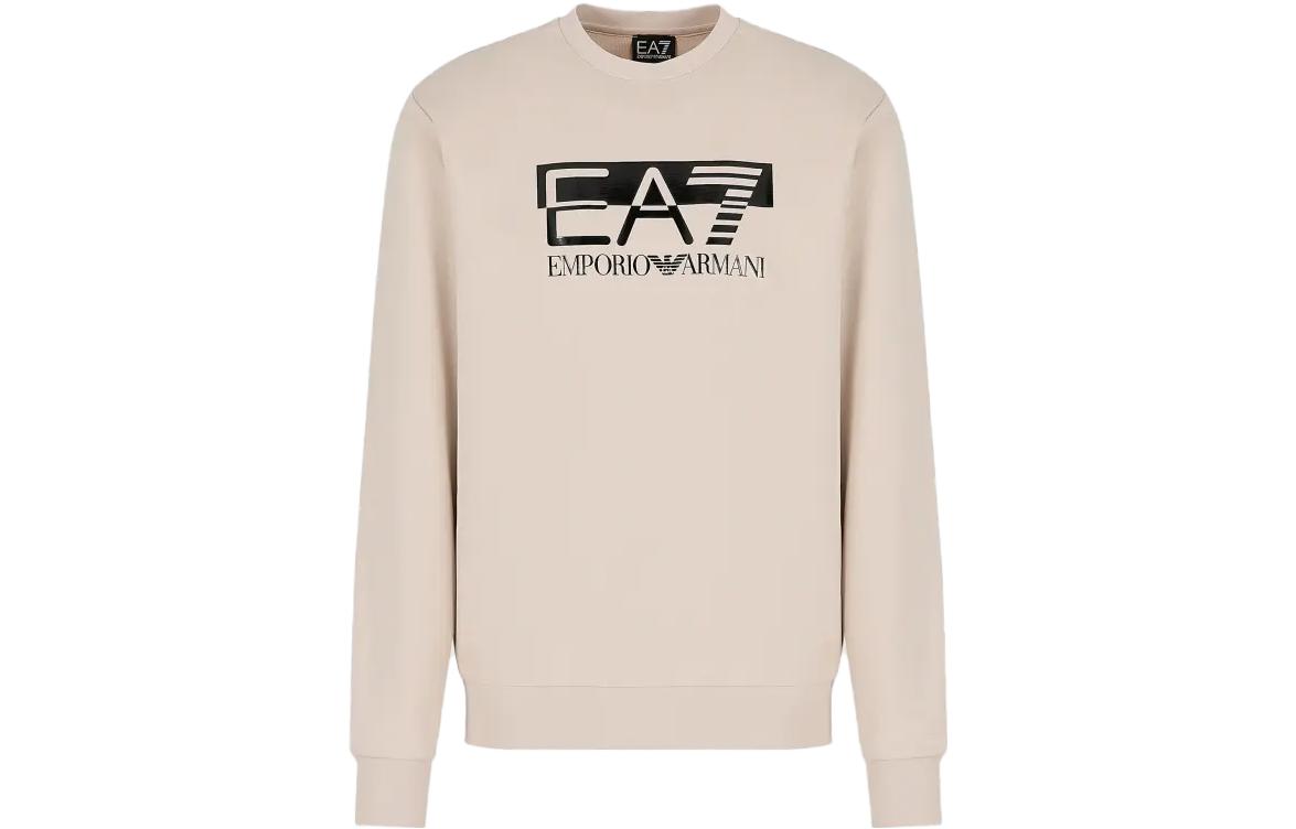 Order Emporio Armani FW23 EA7標誌印花男士圓領長袖上衣 淺卡其色。 6RPM60-PJ05Z-1716