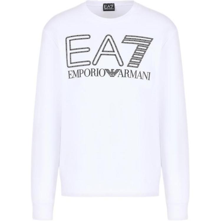 Emporio Armani FW23 EA7 Logo Print Crewneck White Long Sleeve Sweatshirt 6RPM08-PJSHZ-1100