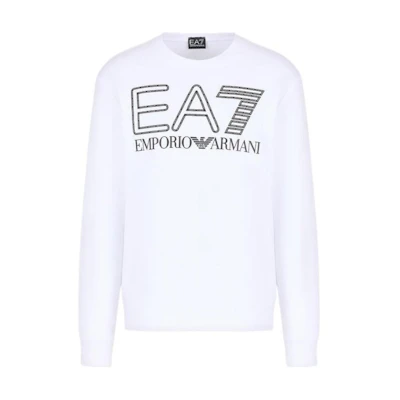 Emporio Armani FW23 EA7 Logo Print Crewneck White Long Sleeve Sweatshirt 6RPM08-PJSHZ-1100