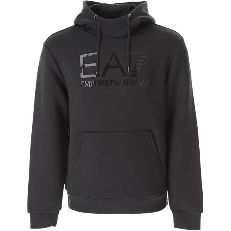 Emporio Armani FW23 EA7 Logo Print Hooded Sweatshirt Black 6RPM18-PJHFZ-1200