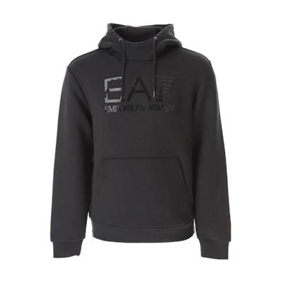 Emporio Armani FW23 EA7 Logo Print Hooded Sweatshirt Black 6RPM18-PJHFZ-1200