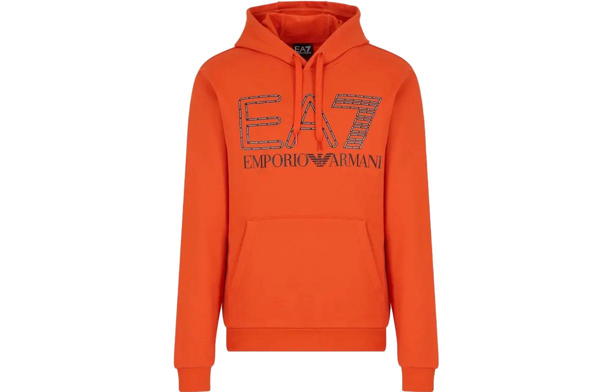 Emporio Armani FW23 EA7 Logo Print Hoodie Pumpkin Orange 6RPM09-PJSHZ-1663
