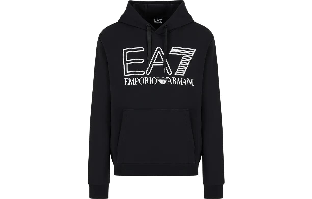 Emporio Armani FW23 EA7 Logo Print Pullover Hoodie Black 6RPM09-PJSHZ-1200