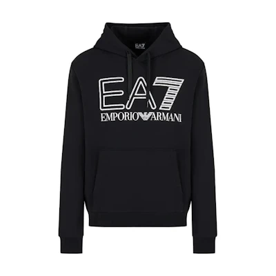 Emporio Armani FW23 EA7 Logo Print Pullover Hoodie Black 6RPM09-PJSHZ-1200