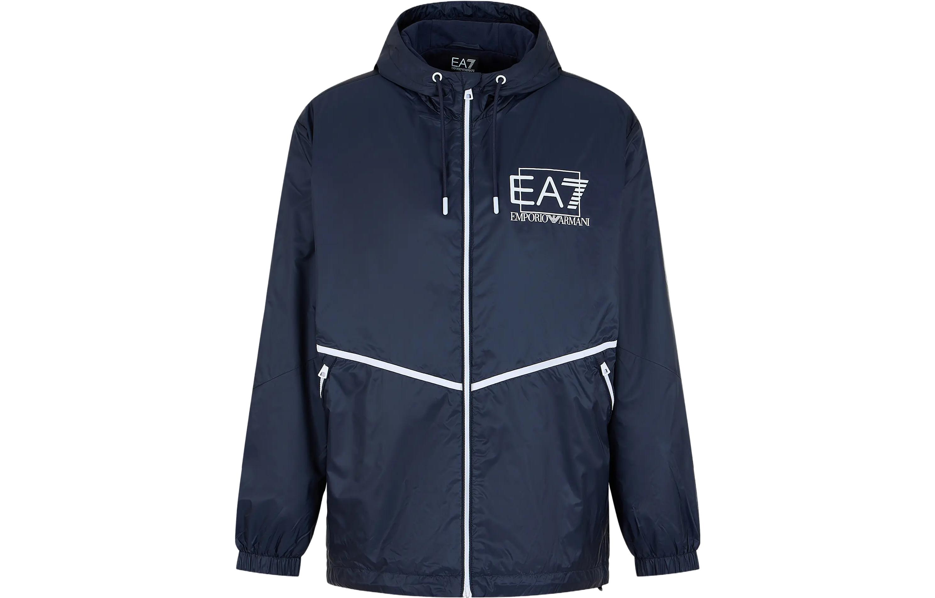 Emporio Armani FW23 EA7 Logo Print Zip Hoodie Jacket Navy Blue Men’s 3RPB01-PN5ZZ-1554