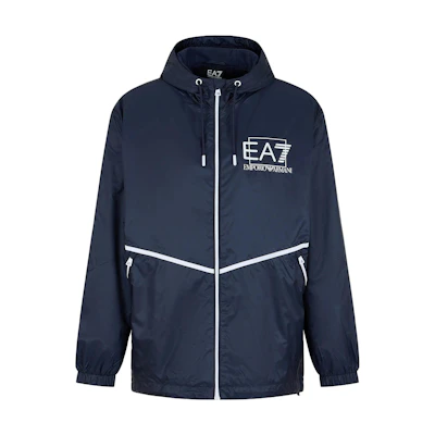Emporio Armani FW23 EA7 Logo Print Zip Hoodie Jacket Navy Blue Men’s 3RPB01-PN5ZZ-1554