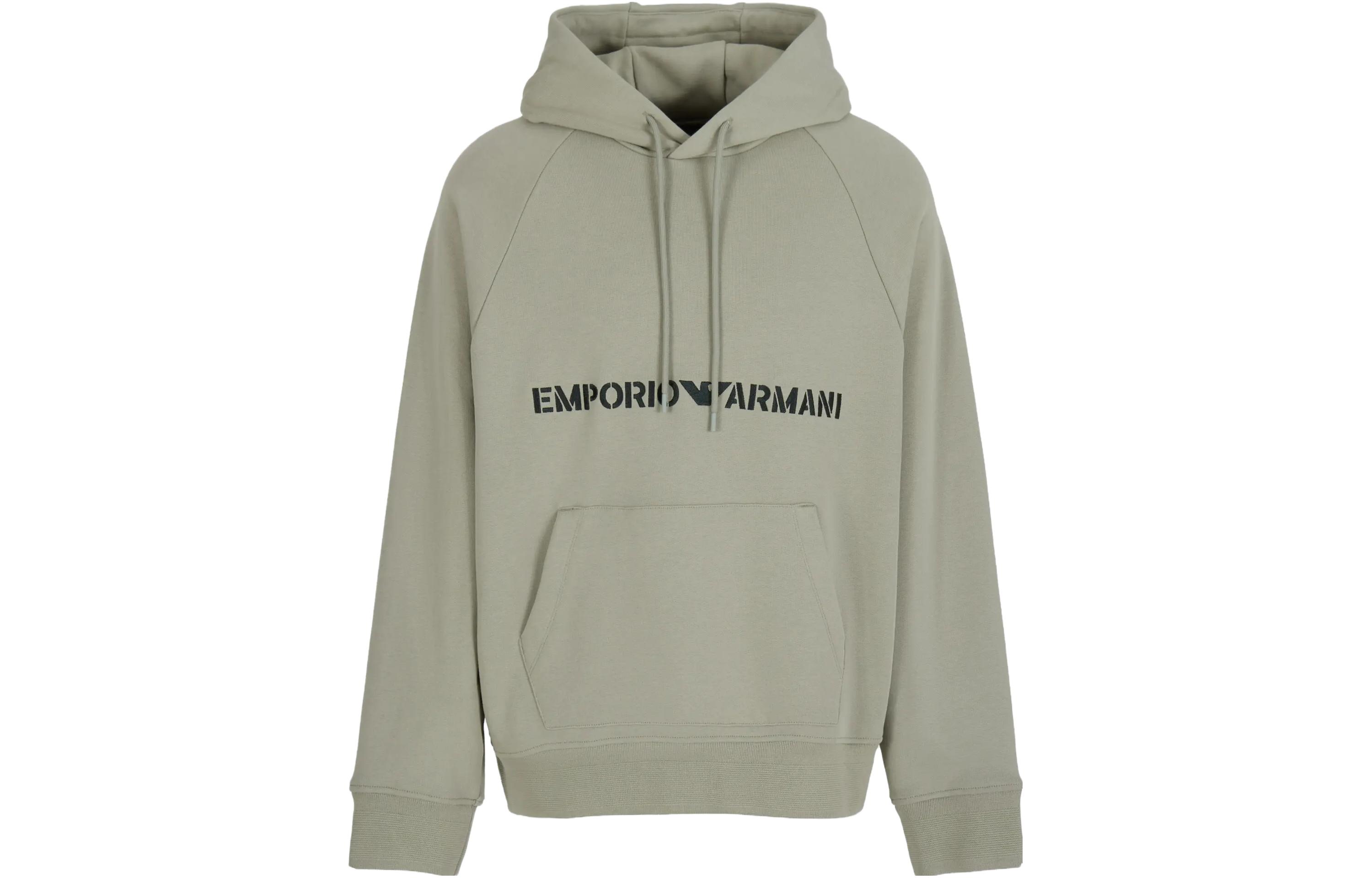 Emporio Armani FW23 Embroidered Logo Casual Sweatshirt Sage Green Men. 6R1ME9-1JWPZ-05C4