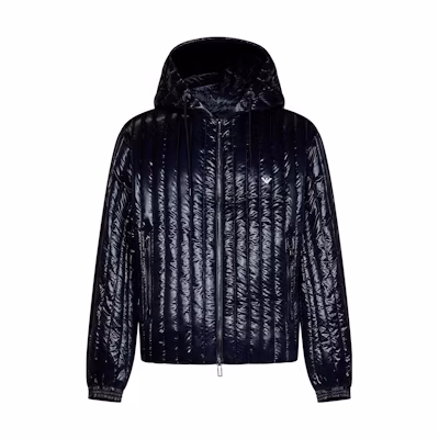 EMPORIO ARMANI FW23 Glossy Hooded Down Jacket Mens Blue 6R1B79-1NKZZ-0920