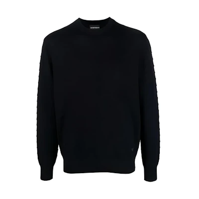 EMPORIO ARMANI FW23 Herringbone Knit Embossed Sweater Men’s Blue 6R1MX9-1MCWZ-F979