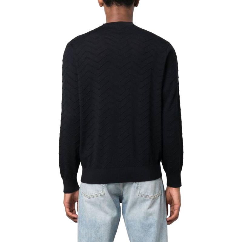 Shop EMPORIO ARMANI FW23 Sweater Pria Rajut Motif Herringbone Biru 6R1MX9-1MCWZ-F979