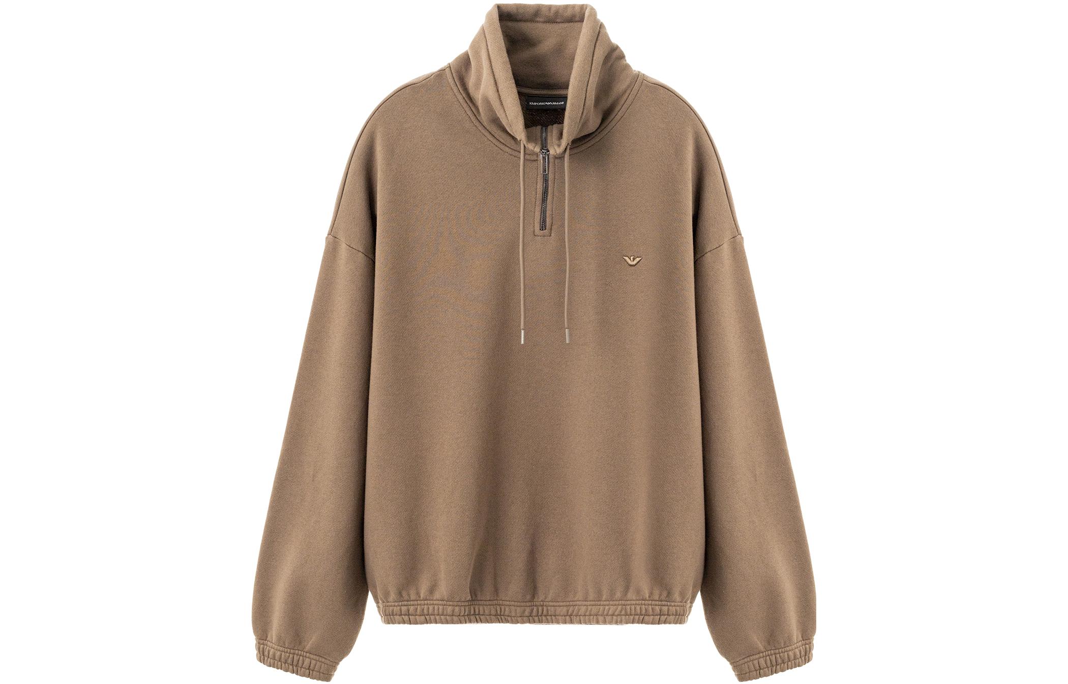 Emporio Armani FW23 Khaki Half-Zip Solid Long-Sleeve Sweatshirt 6R1MG6-1JXDZ-0440