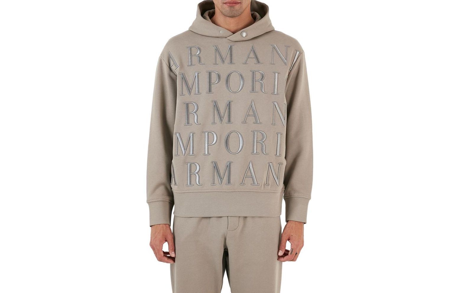 Emporio Armani FW23 Light Brown Embroidered Logo Hoodie 6R1MCR-1JWPZ-0643