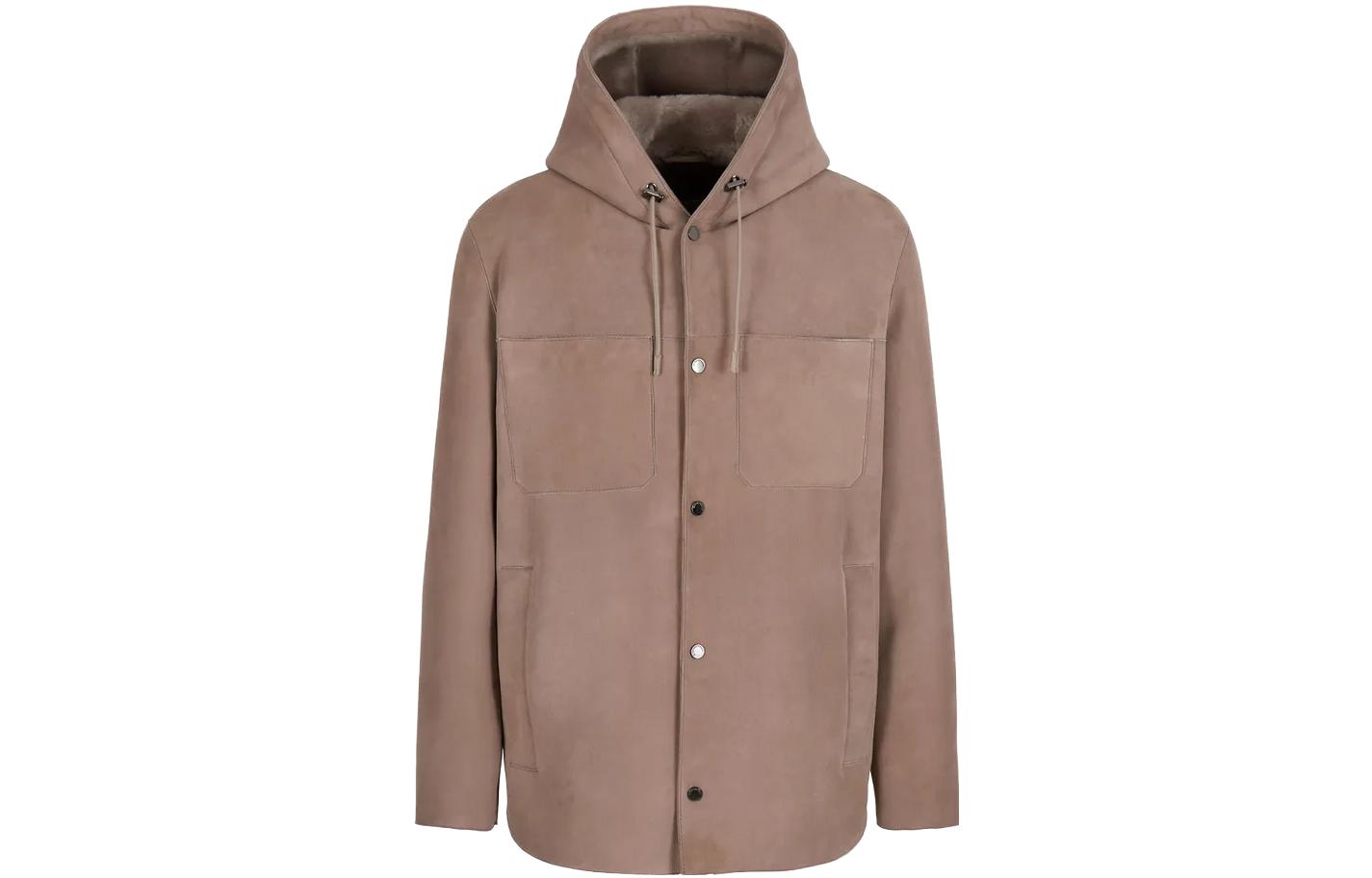 Emporio Armani FW23 Light Brown Solid Color Hooded Jacket H41R70-E1P70-1144