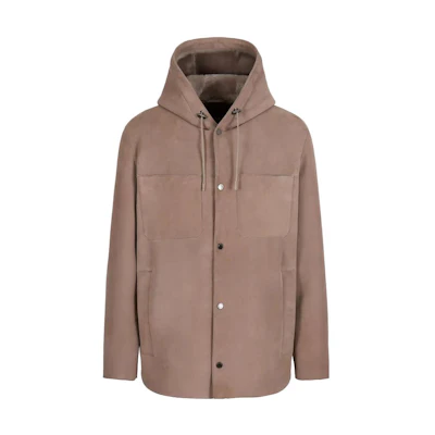 Emporio Armani FW23 Light Brown Solid Color Hooded Jacket H41R70-E1P70-1144