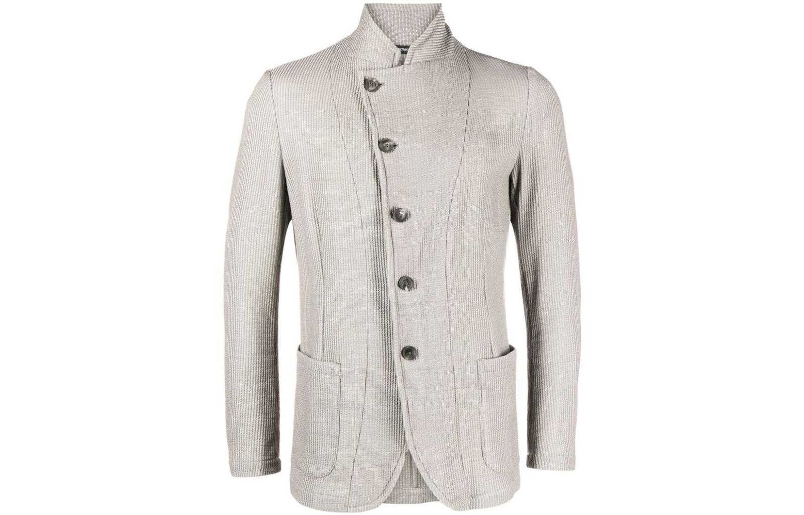 Emporio Armani FW23 Light Gray Stand Collar Long-Sleeve Jacket H41G57-E1057-112