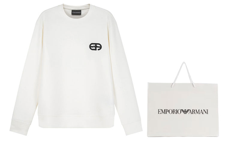 Shop Emporio Armani FW23 男士米白色標誌套頭衫 8N1ML7-1JHSZ-0101