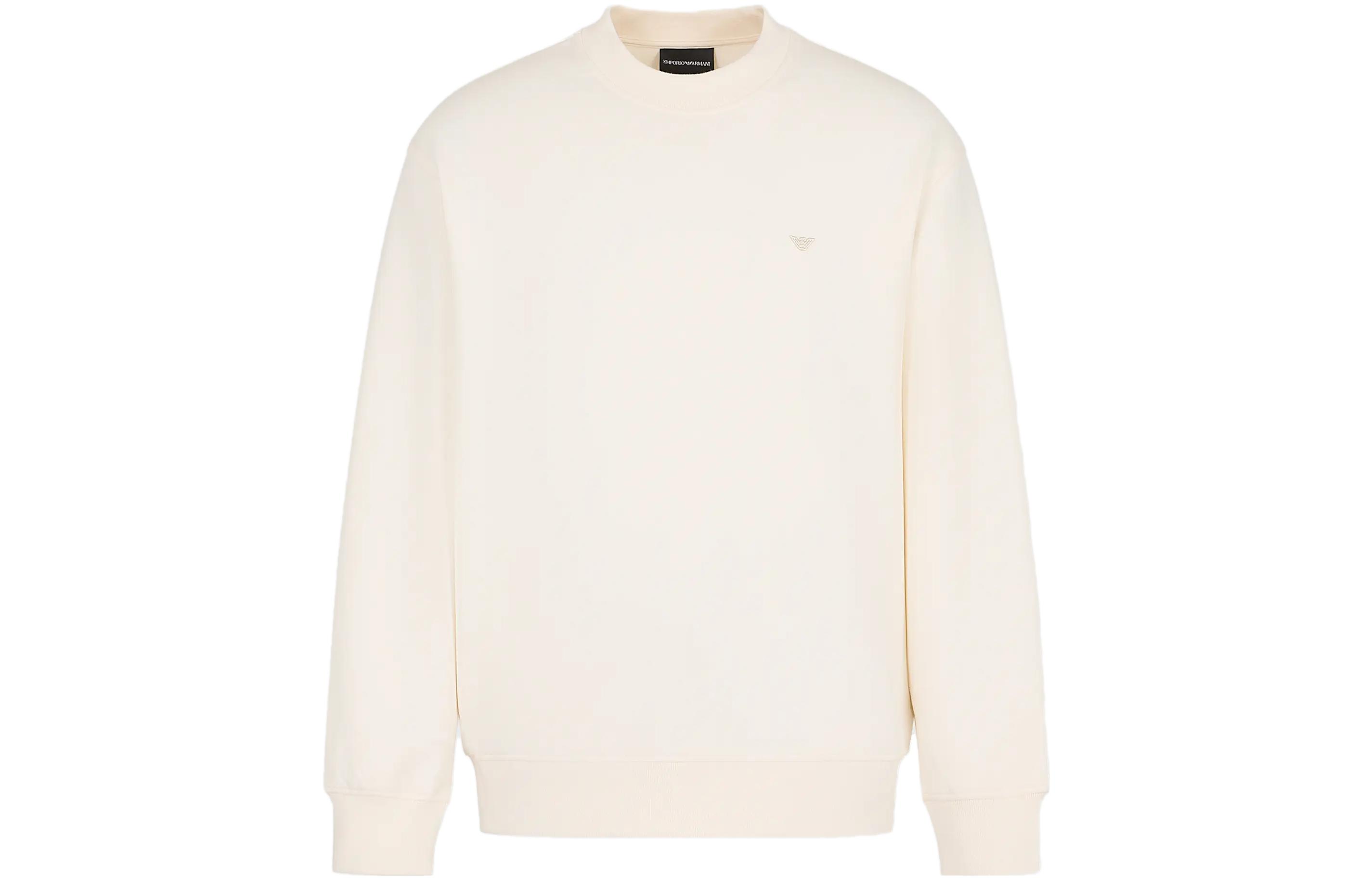 Emporio Armani FW23 Logo Jacquard Ivory White Crewneck Sweatshirt 6R1MF2-1JHSZ-01M8