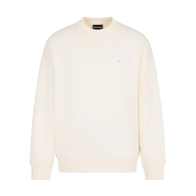 Emporio Armani FW23 Logo Jacquard Ivory White Crewneck Sweatshirt 6R1MF2-1JHSZ-01M8
