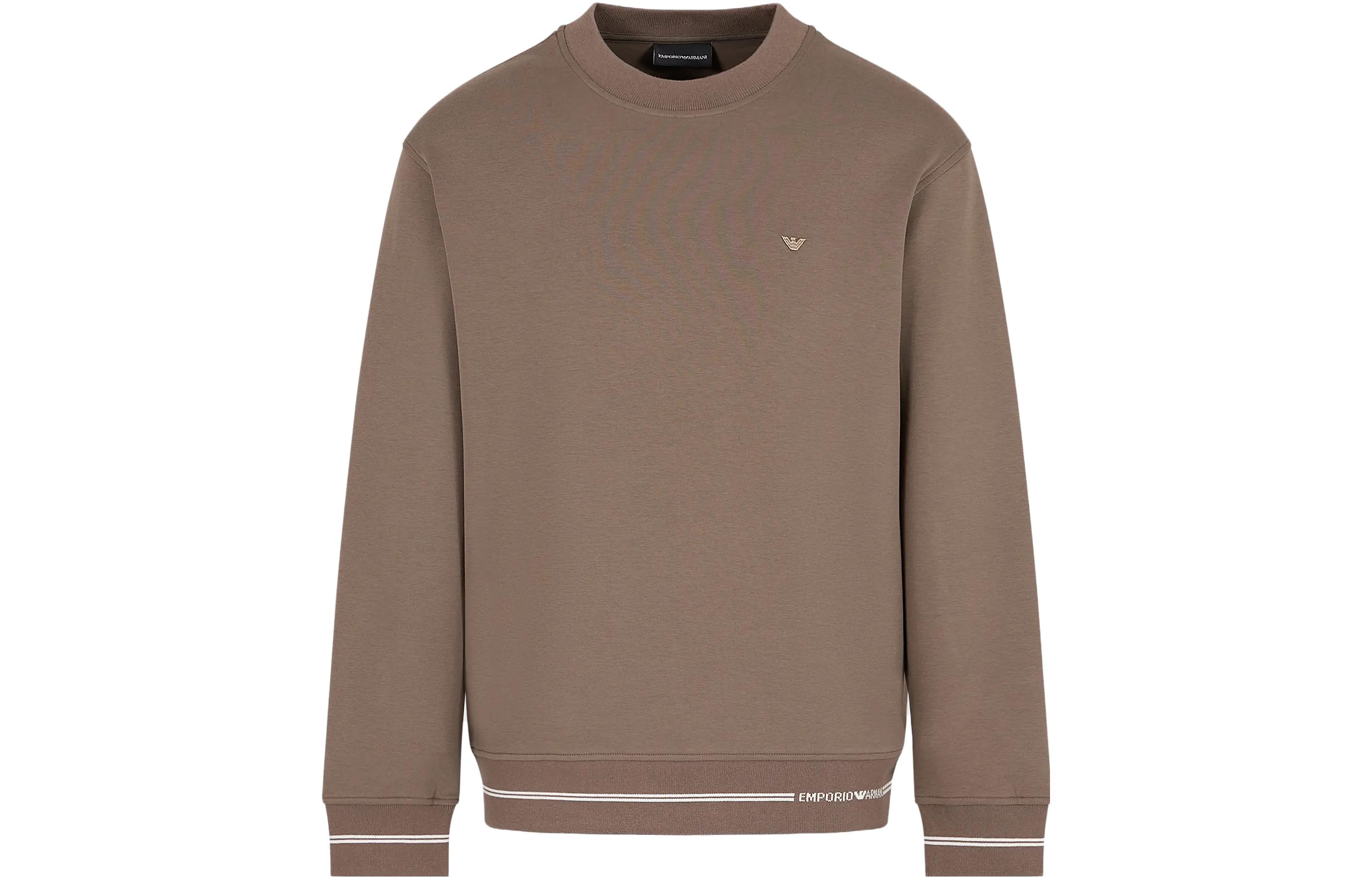 Emporio Armani FW23 Logo Jacquard Ribbed Crewneck Sweatshirt Brown Mens 6R1MF2-1JHSZ-0488