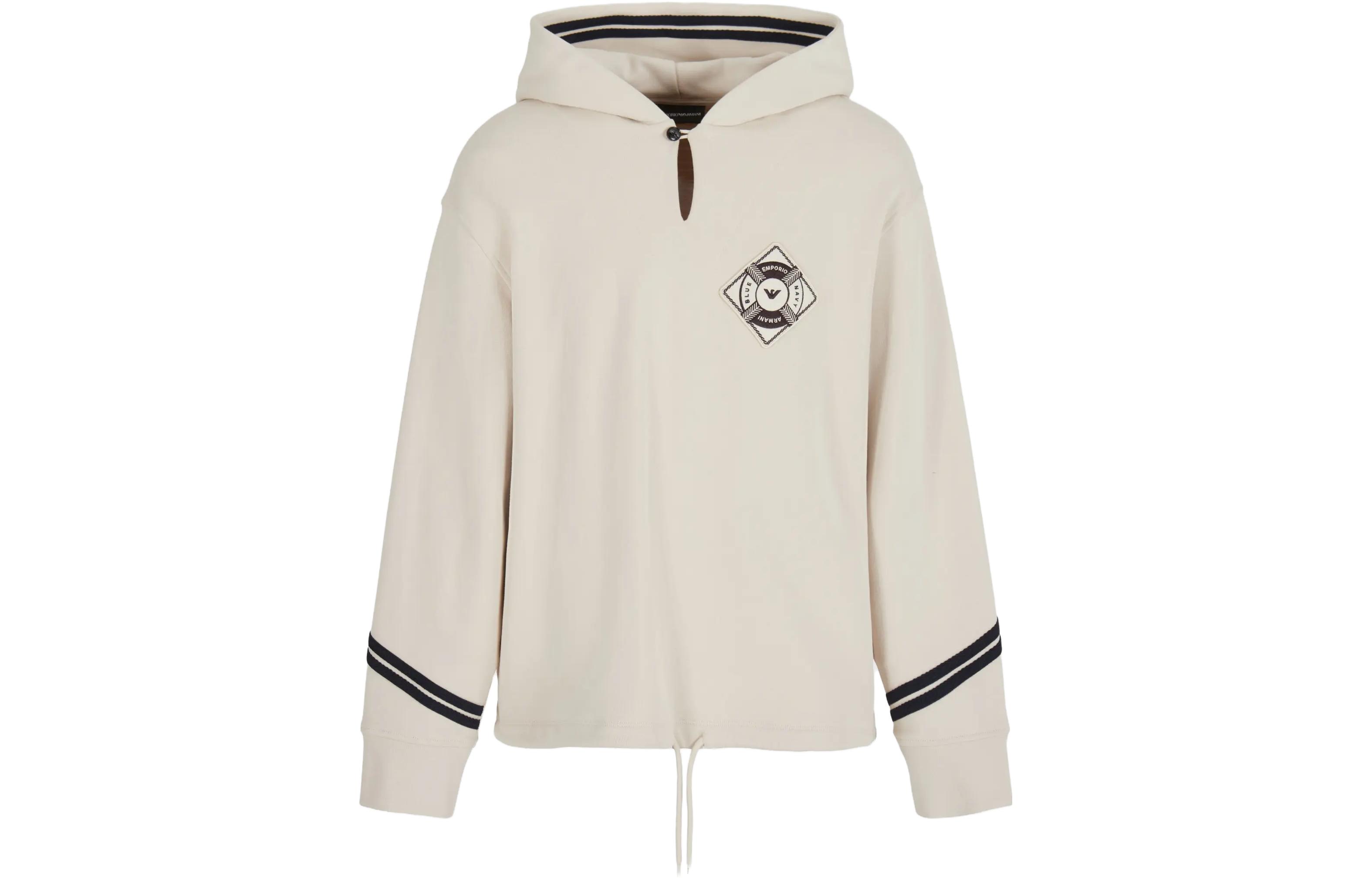 Emporio Armani FW23 Logo Patch Loose Fit Beige Long Sleeve Sweatshirt Men 6R1MF7-1JWPZ-0304