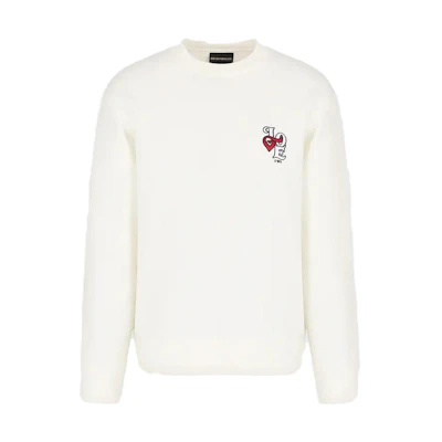 EMPORIO ARMANI FW23 Love Logo Crewneck Loose Fit Sweatshirt White 6R1MF3-1JHSZ-0101