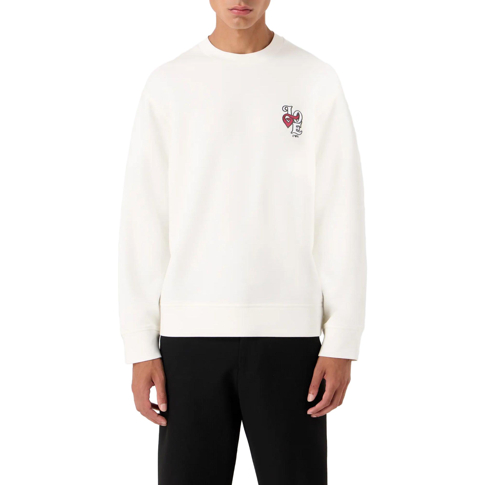 Lookbook EMPORIO ARMANI 2023秋冬爱心标志宽松版圆领卫衣 白色 6R1MF3-1JHSZ-0101