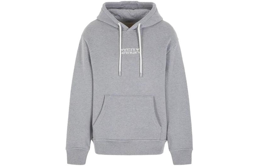 Emporio Armani FW23 Organic-Jersey Hoodie with Coordinates Print Grey Menswear 6R1MFQ-1JFGZ-06A8
