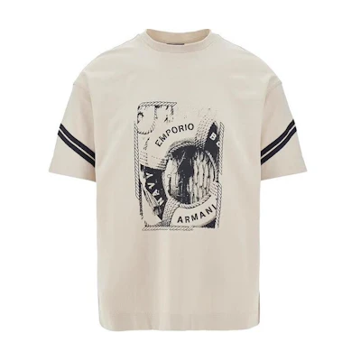 EMPORIO ARMANI FW23 Pattern Print Crew Neck Short Sleeve T-Shirt . 6R1TA7-1JWZZ-00B8