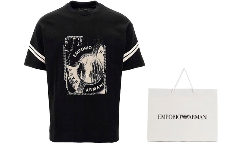 Shop EMPORIO ARMANI FW23 圖案印花短袖圓領T恤 6R1TA7-1JWZZ-00B8