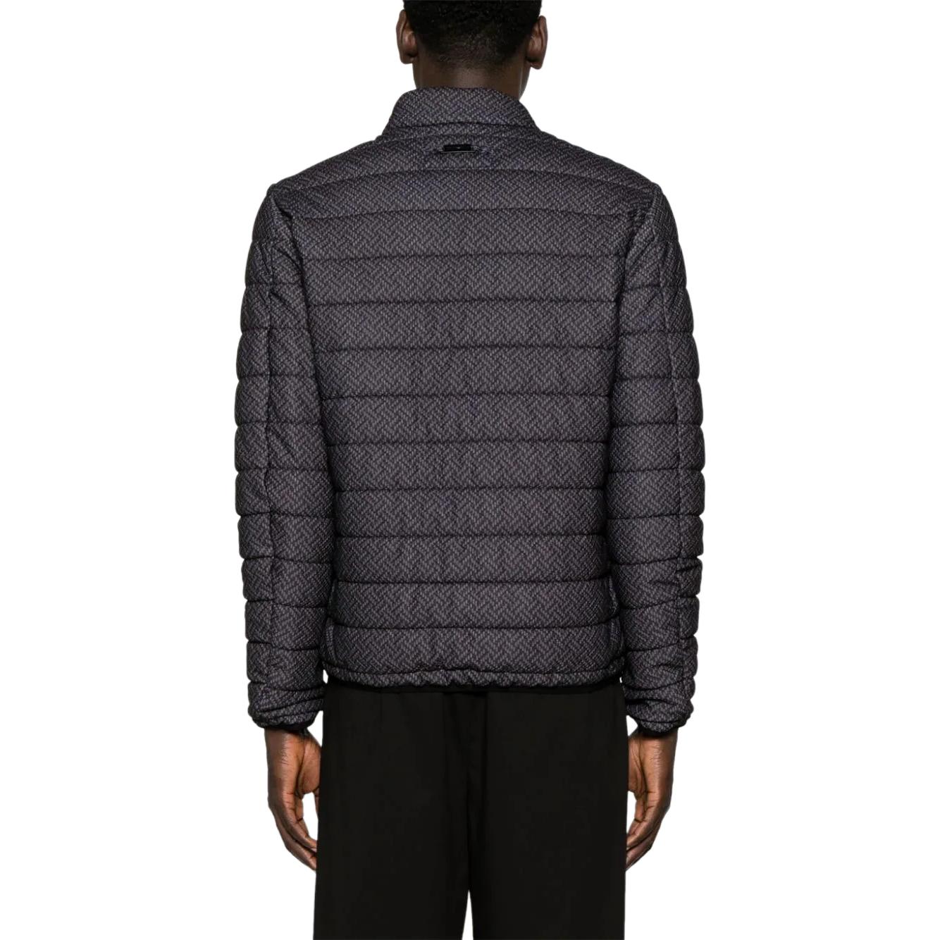 Shop Emporio Armani FW23灰色几何印花修身保暖高领夹克 3D1B7Q-1J9BZ-F048