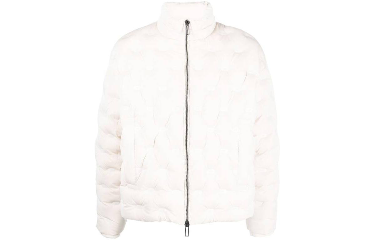Emporio Armani FW23 Quilted Zip Jacket Beige with Eagle Logo Print 6R1B88-1NDGZ-0128