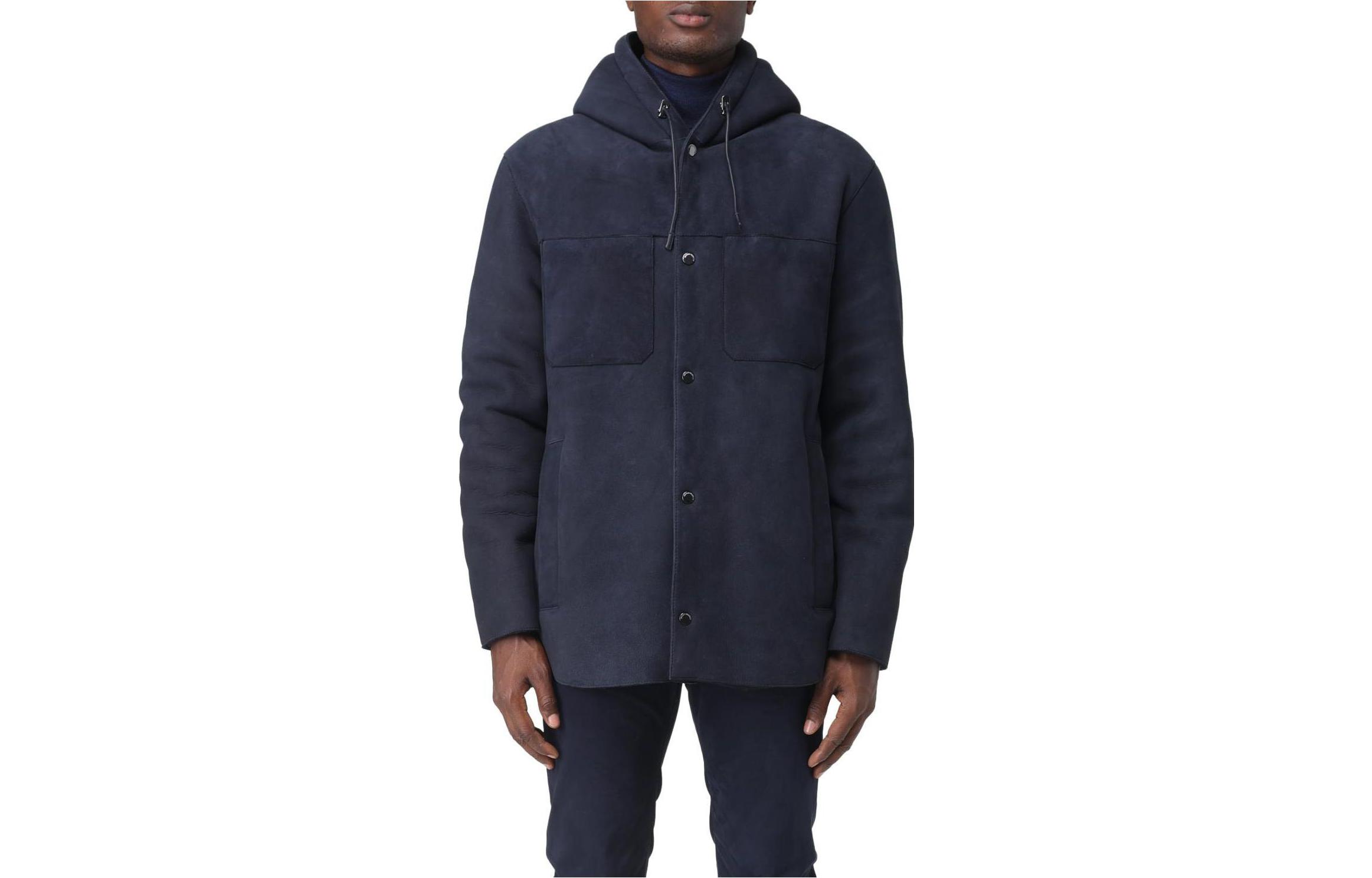 Emporio Armani FW23 Solid Blue Hooded Long-Sleeve Jacket for Men H41R70-E1P70-0920