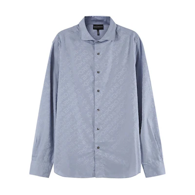 EMPORIO ARMANI FW23 Solid Button-Up Long Sleeve Shirt Men’s Haze Blue. 3R1C86-1K0DZ-F752
