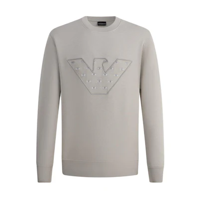 Emporio Armani FW23 Solid Logo Embroidered Casual Sweatshirt Gray-Green 6R1ME7-1JHSZ-0643