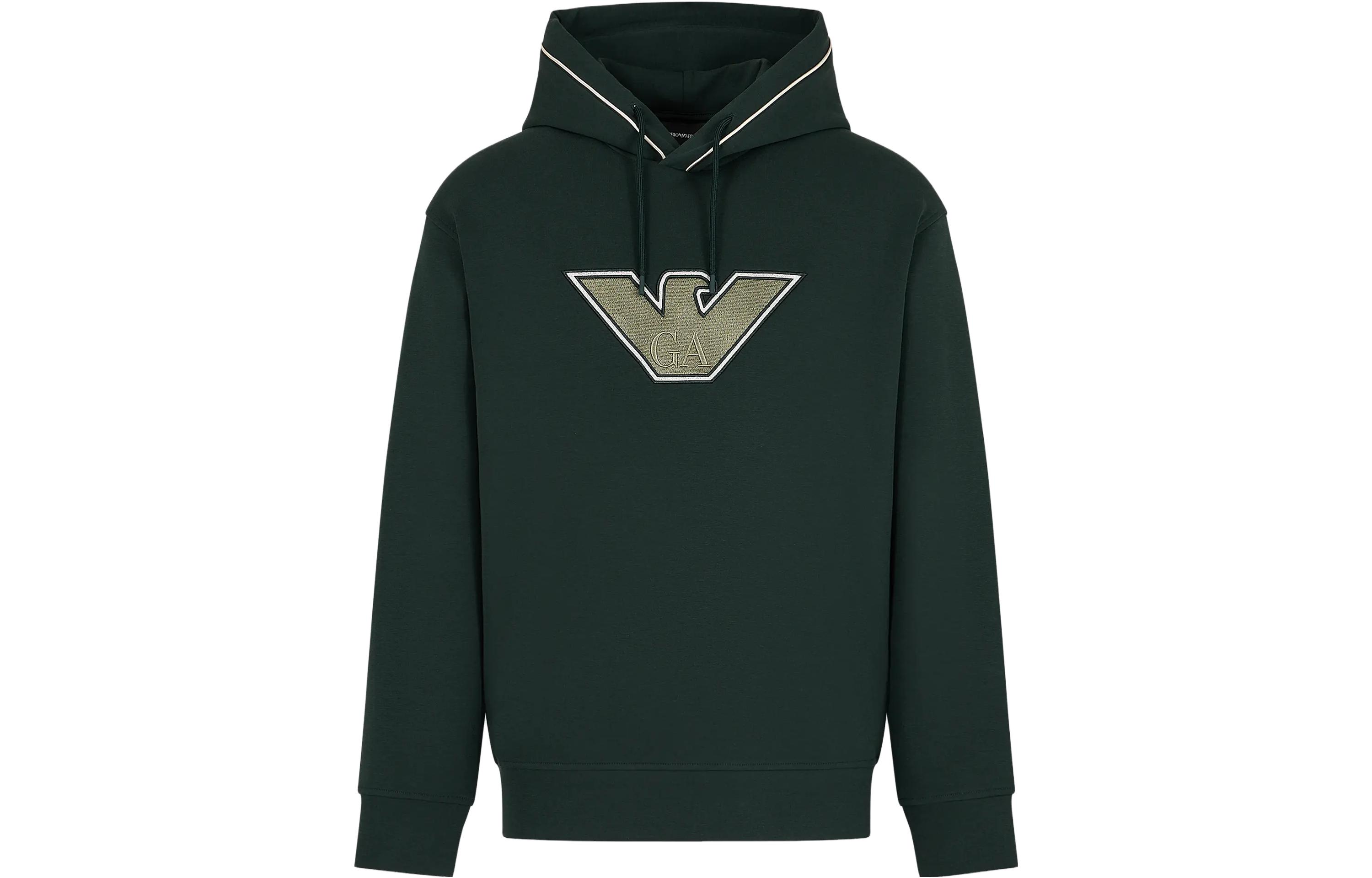 Emporio Armani FW23 Solid Logo Embroidered Drawstring Hoodie Deep Green 6R1ME5-1JHSZ-05B7